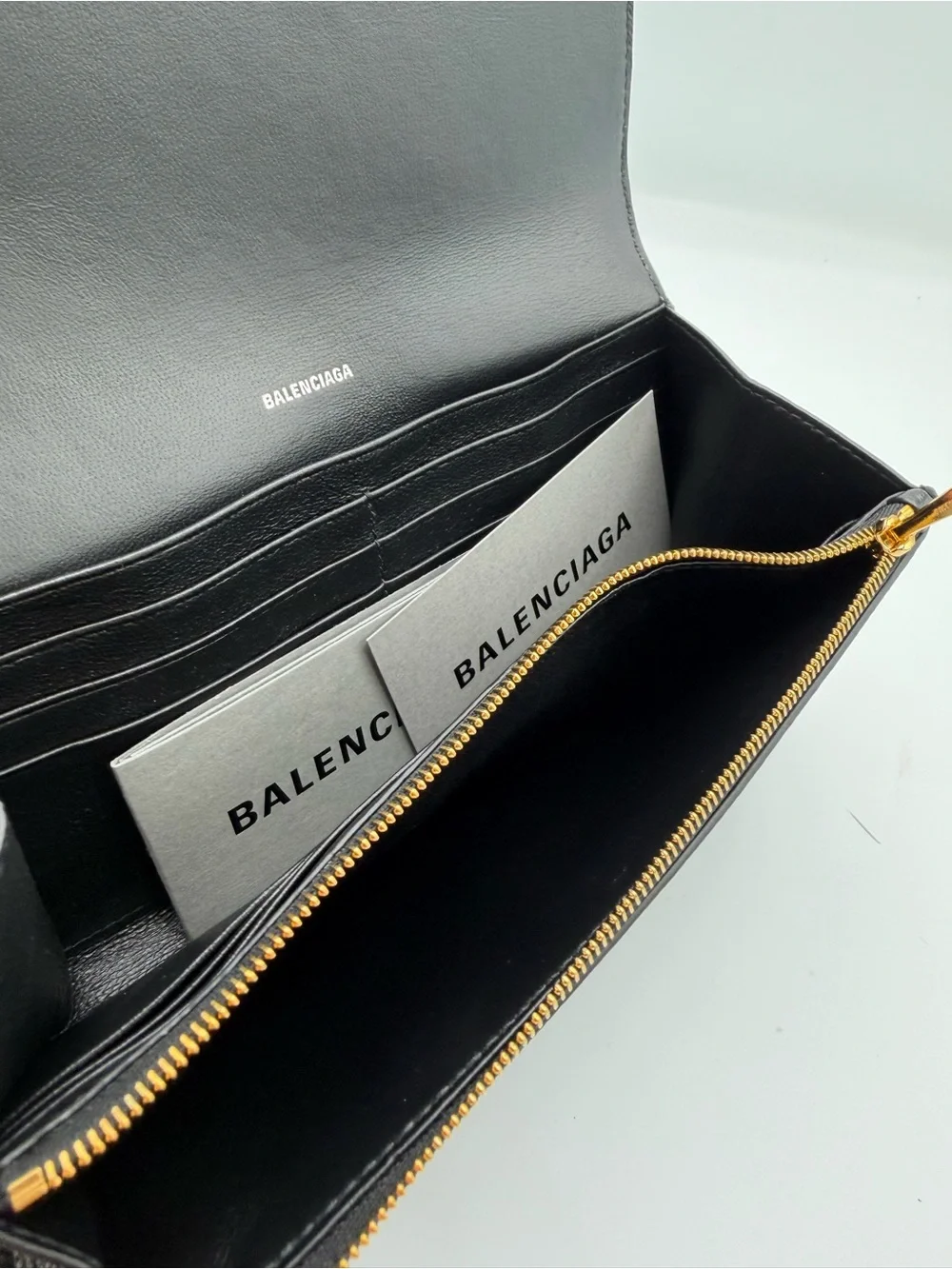 Balenciaga Black Pebbled Leather Long Wallet with White Logo
